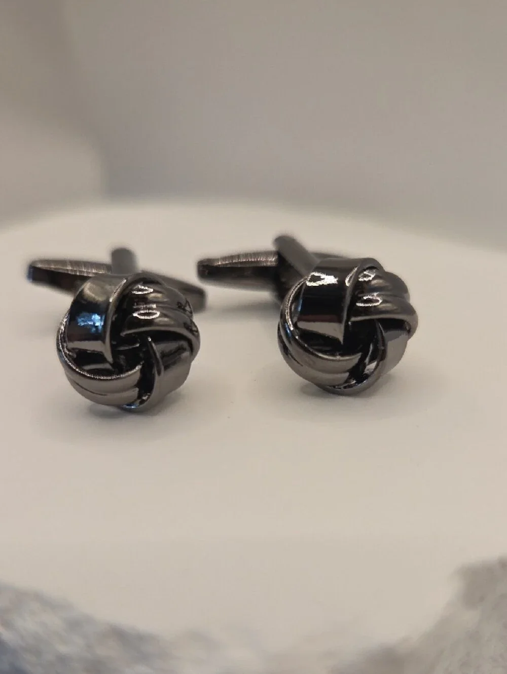 Gunmetal Knot Cufflinks - Men's Classic Interwoven Design